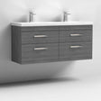 Nuie Athena 4-Drawer Wall Hung Vanity Unit with Double Ceramic Basin 1200mm Wide - Brown Grey Avola - ATH046F