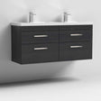 Nuie 4-Drawer Athena Wall Hung Vanity Unit with Double Basin 1200mm Wide - Hacienda Black - ATH047C