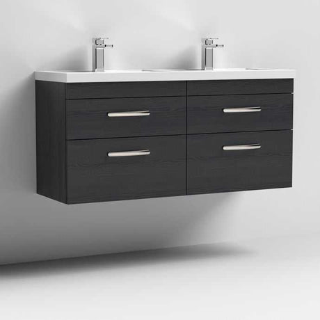 Nuie 4-Drawer Athena Wall Hung Vanity Unit with Double Basin 1200mm Wide - Hacienda Black - ATH047C