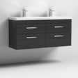 Nuie Athena 4-Drawer Wall Hung Vanity Unit with Double Ceramic Basin 1200mm Wide - Hacienda Black - ATH047F