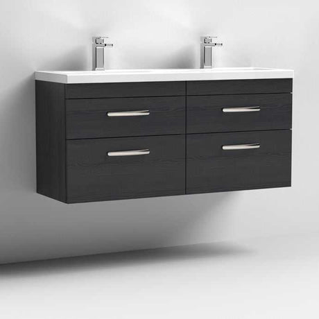 Nuie Athena 4-Drawer Wall Hung Vanity Unit with Double Ceramic Basin 1200mm Wide - Hacienda Black - ATH047F