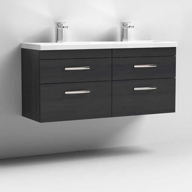 Nuie Athena 4-Drawer Wall Hung Vanity Unit with Double Ceramic Basin 1200mm Wide - Hacienda Black - ATH047F