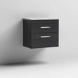 Nuie Athena 2-drawer wall hung vanity unit in Hacienda Black with grey worktop, 600mm wide bathroom storage unit