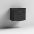 Nuie 2-Drawer Athena wall hung vanity unit in Hacienda Black with two soft-close drawers and a compact 600mm width.
