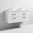 Nuie 4-Drawer Athena Wall Hung Vanity Unit with Double Basin 1200mm Wide - Gloss White - ATH048C
