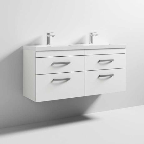 Nuie 4-Drawer Athena Wall Hung Vanity Unit with Double Basin 1200mm Wide - Gloss White - ATH048C