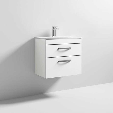 Nuie Athena 2-drawer wall hung vanity unit in gloss white with integrated Basin-4 and chrome handles