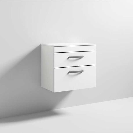 Nuie 2-Drawer Athena wall hung vanity unit in gloss white with modern sleek design and spacious storage drawers