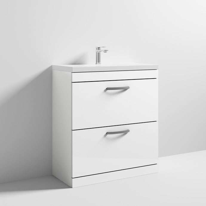 Nuie Athena Gloss White Contemporary 800 Floor Standing 2-Drawer Vanit