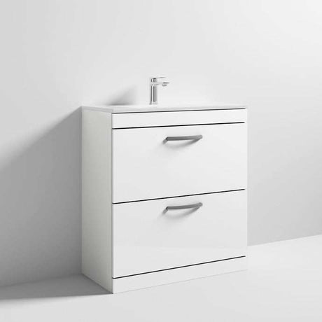 Nuie Athena Gloss White Contemporary 800 Floor Standing 2-Drawer Vanit