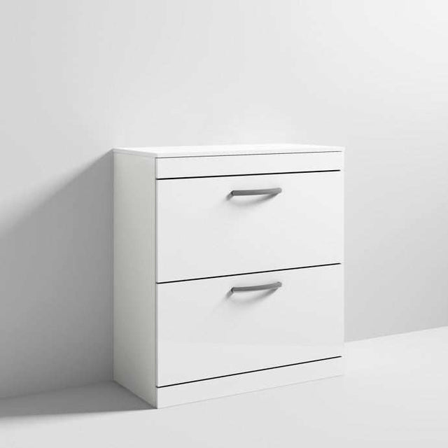 Nuie 2-Drawer Athena Floor Standing Vanity Unit and Worktop 800mm Wide - Gloss White - ATH055W