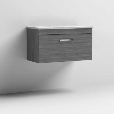 Nuie Athena 1-Drawer wall hung vanity unit with grey worktop in Brown Grey Avola finish, 800mm wide bathroom storage unit