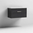 Nuie Athena Modern wall hung bathroom vanity unit with grey worktop and hacienda black finish, 800mm wide, single drawer design