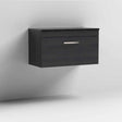 Nuie Athena 1-Drawer wall hung bathroom vanity unit in Hacienda Black with sparkling black worktop, 800mm wide