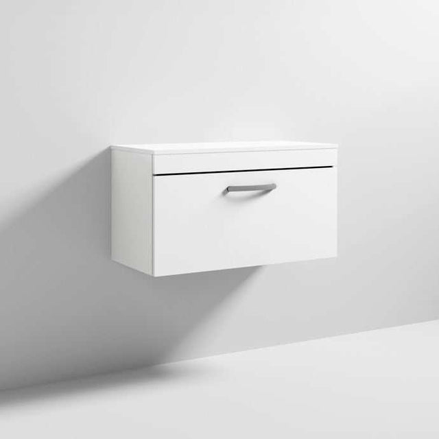 Nuie 1-Drawer Athena Wall Hung Vanity Unit and Worktop 800mm Wide - Gloss White - ATH062W