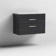 Nuie Athena 2-drawer wall hung vanity unit in Hacienda Black with grey worktop and sleek modern design