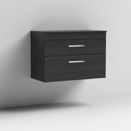 Nuie 2-Drawer Athena Wall Hung Vanity Unit and Worktop 800mm Wide - Hacienda Black - ATH068W