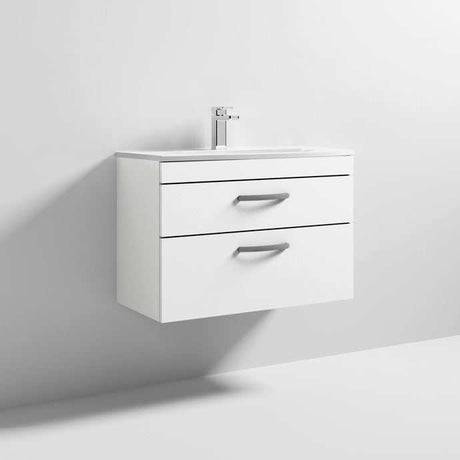 Nuie Athena 800mm wide gloss white wall hung vanity unit with basin and two drawers