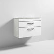 Nuie Athena 2-drawer wall hung vanity unit with grey worktop and gloss white finish, 800mm wide