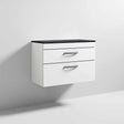 Nuie Athena 2-drawer wall hung vanity unit with sparkling black worktop and gloss white finish