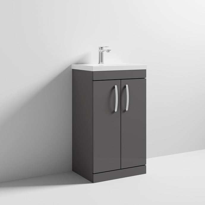Nuie 2-Door Athena Floor Standing Vanity Unit with Basin-1 500mm Wide - Gloss Grey - ATH072A