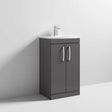 Nuie Athena 2-Door Floor Standing Vanity Unit in gloss grey with basin and soft-close doors for bathroom storage
