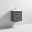 Nuie Athena wall hung 2-drawer vanity unit with integrated basin in gloss grey finish
