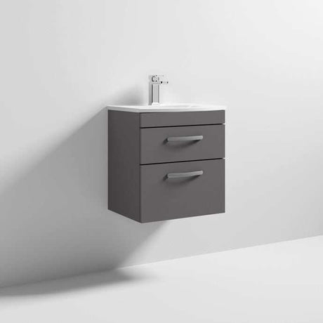 Nuie Athena wall hung 2-drawer vanity unit with integrated basin in gloss grey finish