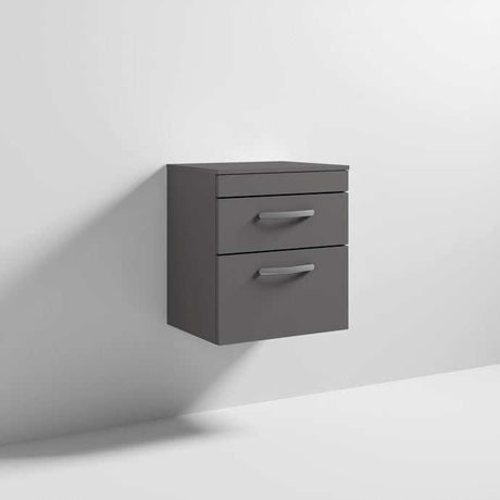 Nuie 2-Drawer Athena Wall Hung Vanity Unit and Worktop 500mm Wide Gloss Grey - ATH074W