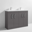 Nuie Athena 4-Door Floor Standing Vanity Unit with Double Ceramic Basin 1200mm Wide - Gloss Grey - ATH075F