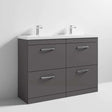 Nuie Athena 4-Drawer Floor Standing Vanity Unit with Double Ceramic Basin 1200mm Wide - Gloss Grey - ATH076F