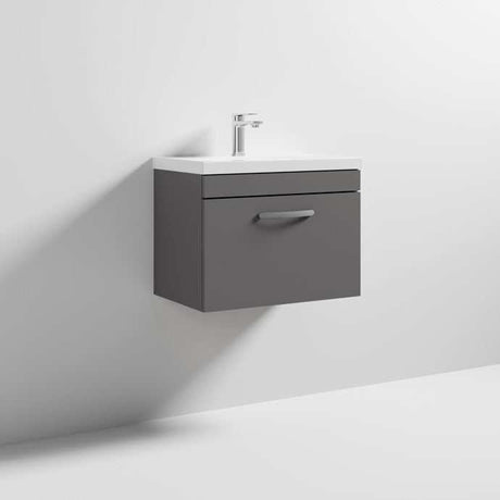 Nuie 1-Drawer Athena Wall Hung Vanity Unit with Basin-1 600mm Wide - Gloss Grey - ATH077A