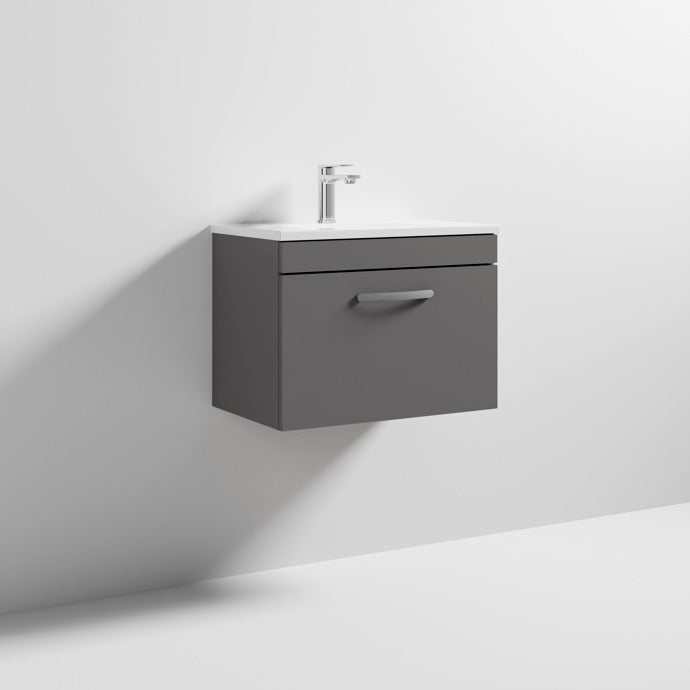 Nuie 1-Drawer Athena Wall Hung Vanity Unit with Basin-2 600mm Wide - Gloss Grey - ATH077B