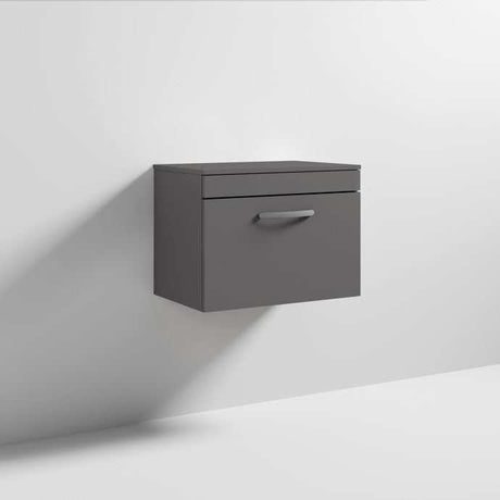 Nuie 1-Drawer Athena Wall Hung Vanity Unit and Worktop 600mm Wide - Gloss Grey - ATH077W