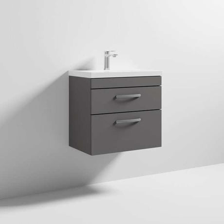 Nuie 2-Drawer Athena Wall Hung Vanity Unit with Basin-1 600mm Wide - Gloss Grey - ATH078A