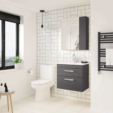 Nuie 2-Drawer Athena Wall Hung Vanity Unit with Basin-2 600mm Wide - Gloss Grey - ATH078B