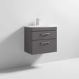 Nuie Athena 2-Drawer wall hung vanity unit in gloss grey with basin and soft-close drawers
