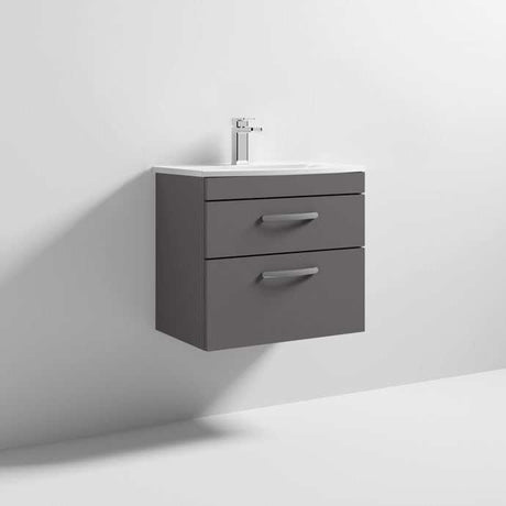Nuie Athena 2-Drawer wall hung vanity unit in gloss grey with basin and soft-close drawers