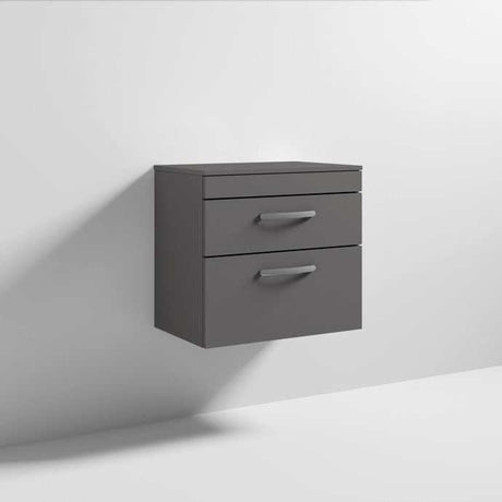 Nuie 2-Drawer Athena Wall Hung Vanity Unit and Worktop 600mm Wide Gloss Grey - ATH078W