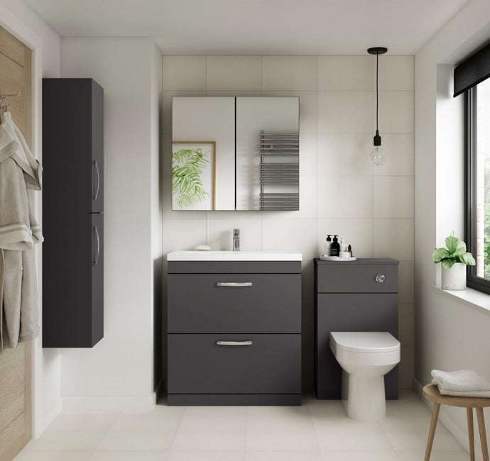 Nuie Athena 2-Door Wall Hung Tall Unit 300mm Wide - Gloss Grey - MOC362