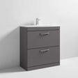 Nuie Athena 2-drawer floor standing vanity unit with gloss grey finish and built-in white basin