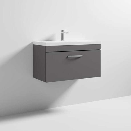 Nuie 1-Drawer Athena Wall Hung Vanity Unit with Basin-1 800mm Wide - Gloss Grey - ATH080A