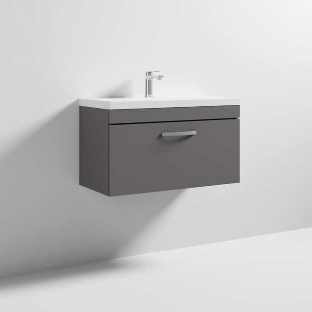 Nuie 1-Drawer Athena Wall Hung Vanity Unit with Basin-1 800mm Wide - Gloss Grey - ATH080A