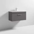 Nuie Athena 1-drawer wall hung vanity unit in gloss grey with integrated basin and sleek modern design