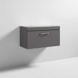 Nuie Athena 1-Drawer Wall Hung Vanity Unit in gloss grey with grey worktop, 800mm wide modern bathroom storage unit
