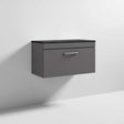 Nuie Athena 1-drawer wall hung vanity unit in gloss grey with sparkling black worktop, 800mm wide bathroom storage unit