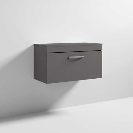 Nuie 1-Drawer Athena Wall Hung Vanity Unit and Worktop 800mm Wide - Gloss Grey - ATH080W