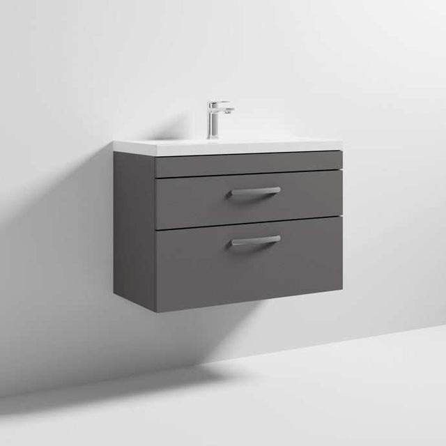 Nuie 2-Drawer Athena Wall Hung Vanity Unit with Basin-1 800mm Wide - Gloss Grey - ATH081A