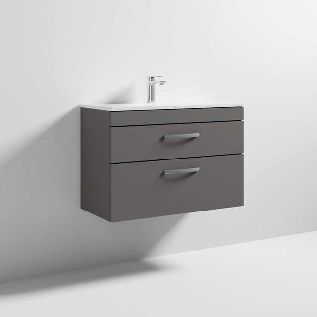 Nuie 2-Drawer Athena Wall Hung Vanity Unit with Basin-2 800mm Wide - Gloss Grey - ATH081B