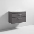 Nuie Athena 2-Drawer wall hung grey vanity unit with soft-close drawers and grey worktop, 800mm wide